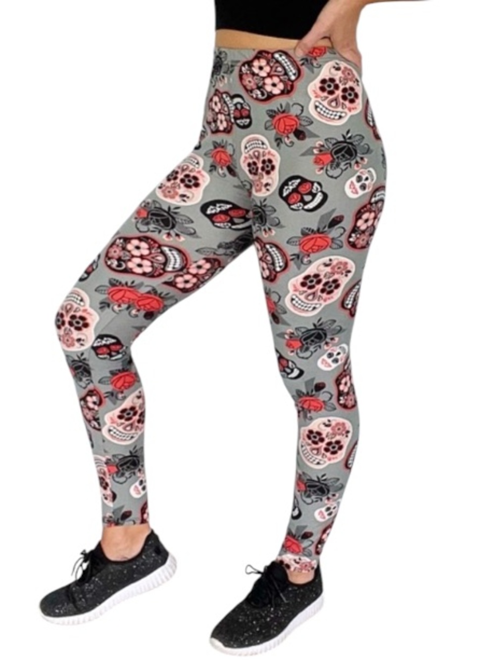 Neon pink Dia del Los Muertos print leggings one size